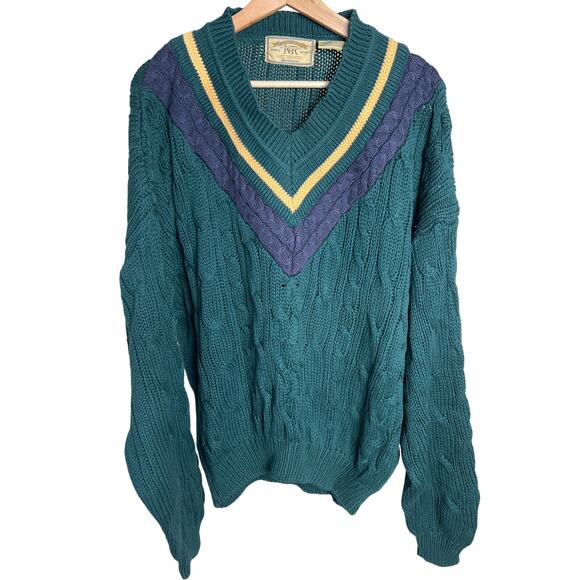 New River Co Authentic Heavy Knit Size Large V-Neck Green 100% Cotton - Picture 1 of 7